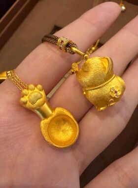 金包银古法錾刻猫咪吊坠女可定制