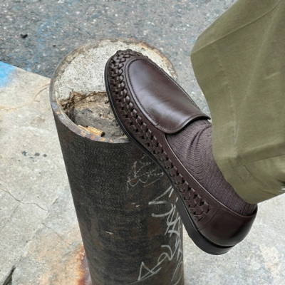 壹植26春夏SummerWalk手工编织麂皮乐福鞋男真皮一脚蹬懒人鞋男鞋