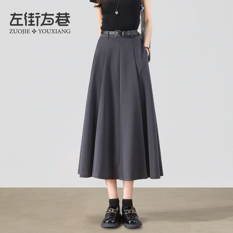灰色半身裙女西装裙2025夏新款高腰a字简约小个子垂坠感百褶裙子