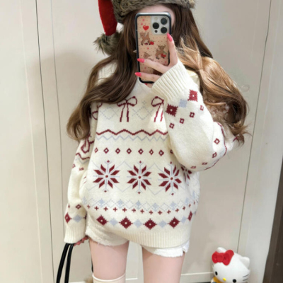 慵懒风费尔岛套头加厚保暖毛衣女