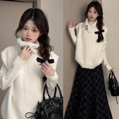 学院风白色软糯高领无袖马甲背心