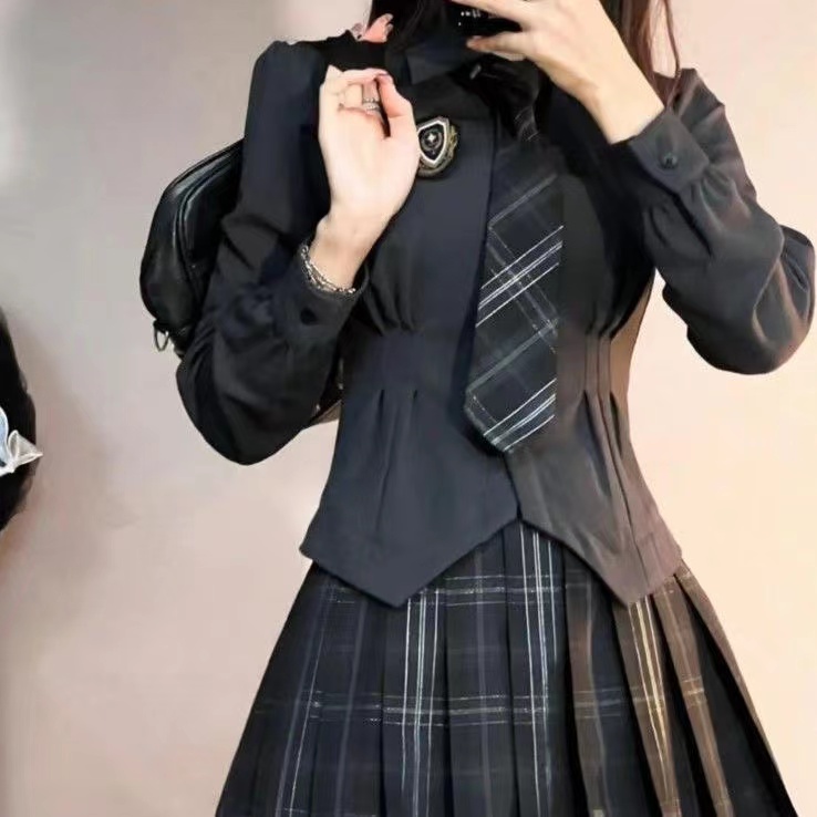 学院风收腰jk制服长袖衬衣