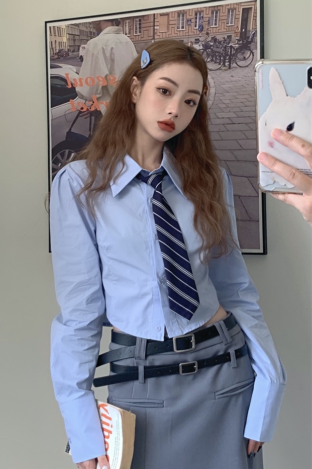 学院风长袖衬衫女秋季港风韩版纯欲衬衣新款百搭显瘦设计感上衣潮