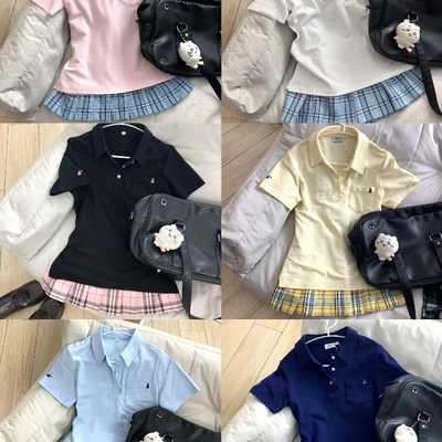 学院风正版polo衫女原创校供感JK制服收腰短袖T恤甜美休闲上衣夏
