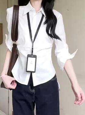 辣妹掐腰收腰白色长袖衬衫女法式气质修身衬衣设计感百搭上衣秋季