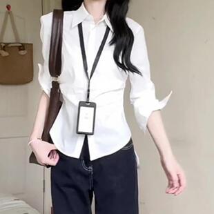 衬衣设计感百搭上衣秋季 辣妹掐腰收腰白色长袖 气质修身 女法式 衬衫