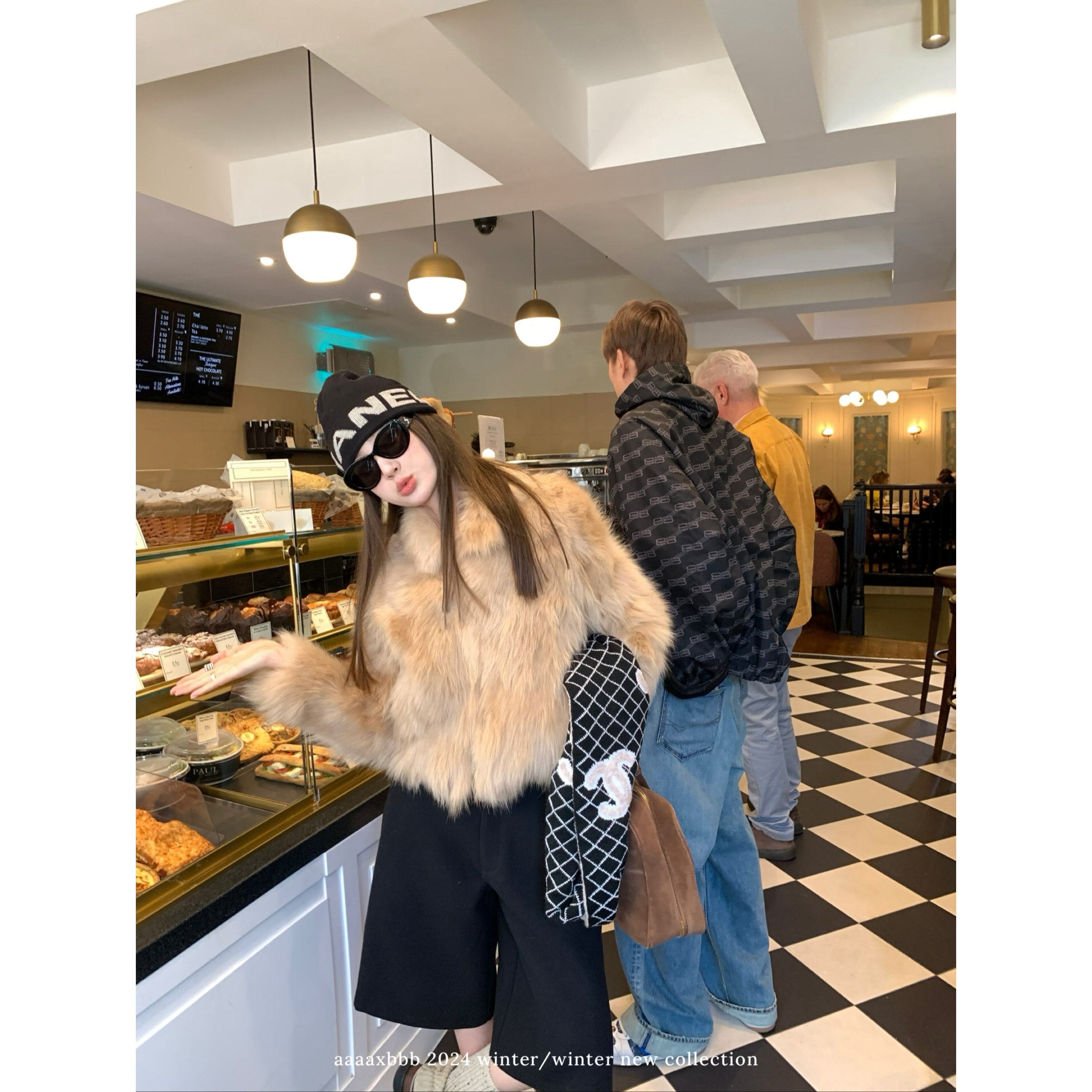 aaaaxbbb皮草短款毛毛外套上衣女