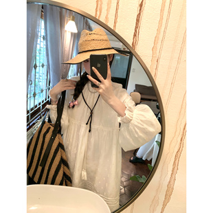 防晒宽松显瘦娃娃裙 白色天丝连衣裙泡泡长袖 aaaaxbbb 白夜雪踪