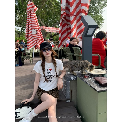 aaaaxbbb字母印花短袖T恤上衣女