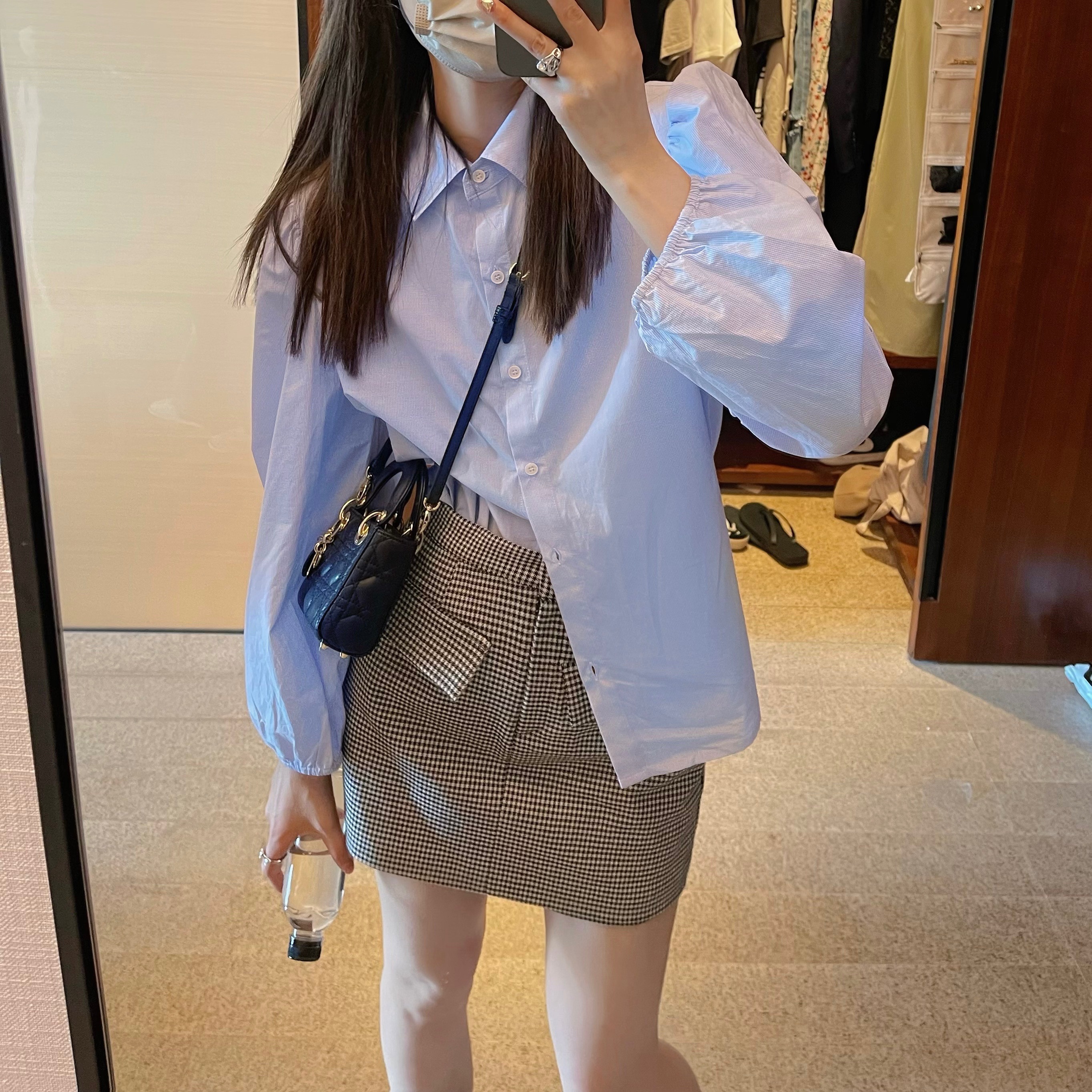 少女印象泡泡袖蓝色衬衫