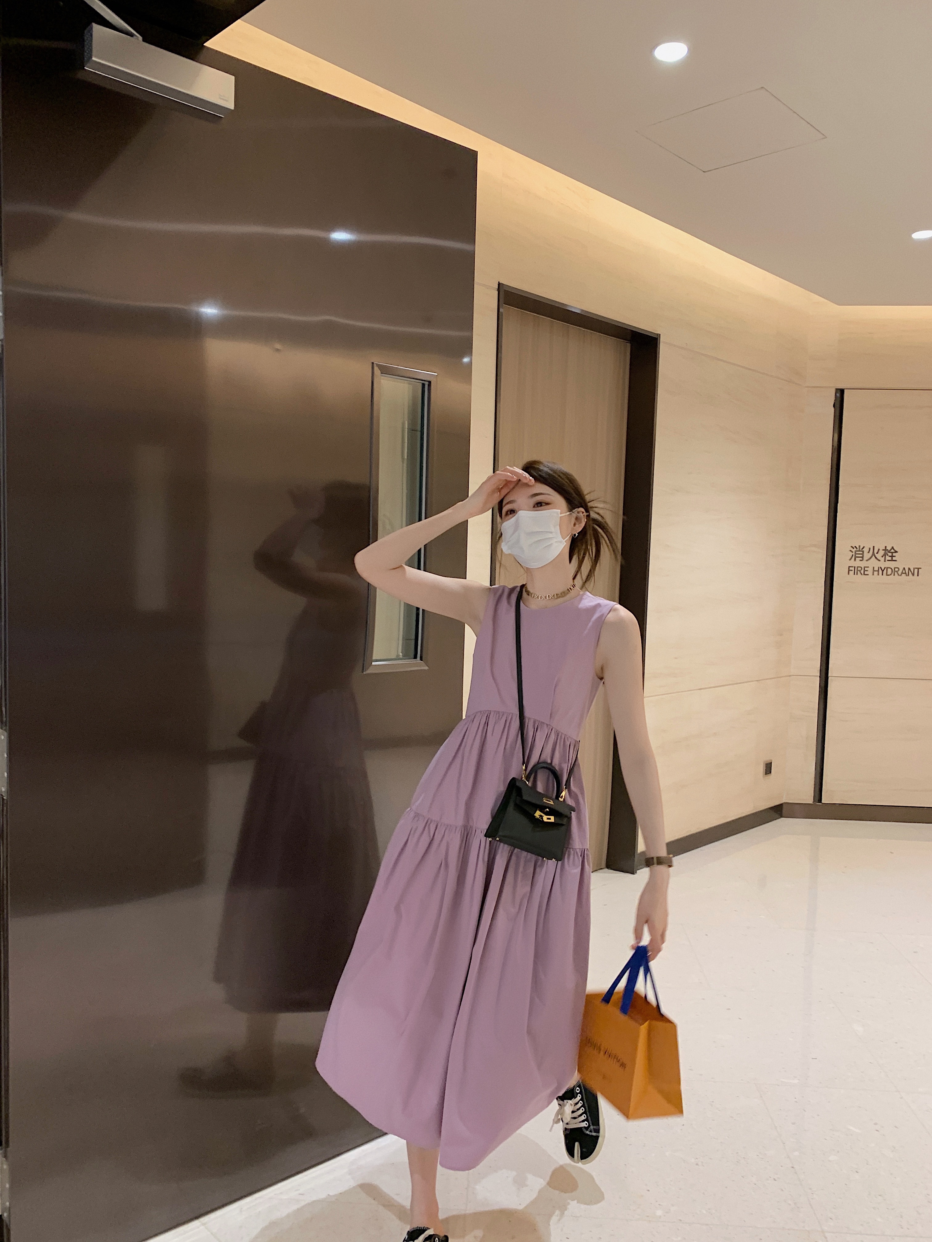 aaaaxbbb 尼泊尔晚风 少女感奶紫色气质连衣裙2023无袖露背长裙夏
