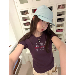 aaaaxbbb 当下哲学 印花刺绣短袖tee修身正肩圆领T恤小众显瘦上衣