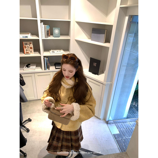 翻领围巾羊羔毛外套 两色皮毛一体麂皮上衣长袖 aaaaxbbb 橡树落日