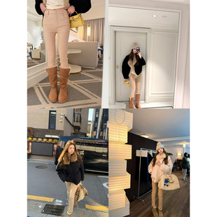 aaaaxbbb 榛子馥芮白 两色水洗加绒牛仔裤修身显瘦长裤韩系休闲裤