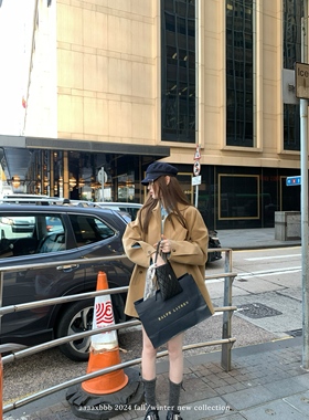 aaaaxbbb 多伦多画册 棕色短款风衣外套纯棉翻领口袋设计时髦大衣