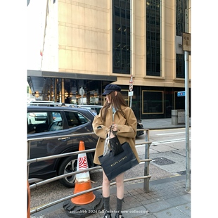 aaaaxbbb 多伦多画册 棕色短款风衣外套纯棉翻领口袋设计时髦大衣