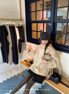 aaaaxbbb 加拉的茶 羊毛双面呢大衣短款套头外套女高级感韩系上衣