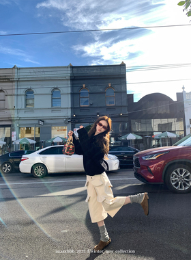 aaaaxbbb 旷野长风 两色四口袋工装裤百搭中裤设计感纯棉休闲裤女