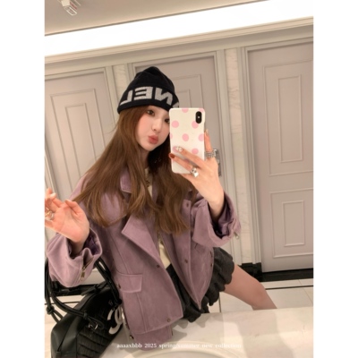 aaaaxbbb麂皮外套上衣夹克拉链女