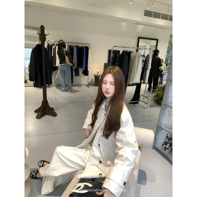 aaaaxbbb双排扣白鸭绒羽绒风衣