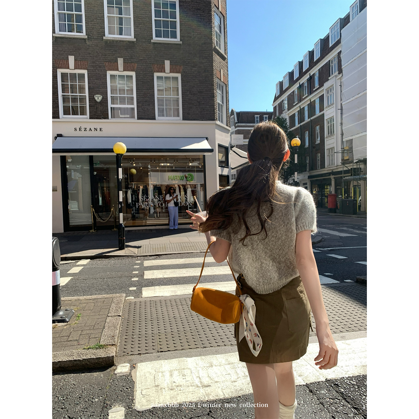 aaaaxbbb时髦两色羊毛短袖上衣