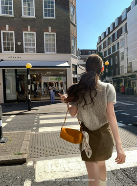 aaaaxbbb 赫尔的书店 时髦两色羊毛短袖上衣宽松显瘦减龄毛针织衫