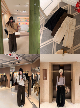 aaaaxbbb 利兹街头 三色水洗丝绒工装裤口袋设计感宽松休闲裤长裤