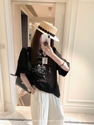 aaaaxbbb印花T恤上衣纯棉宽松女