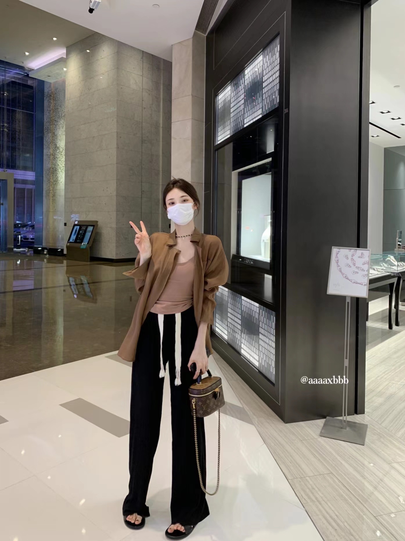 松紧腰aaaaxbbb黑色长裤垮垮裤