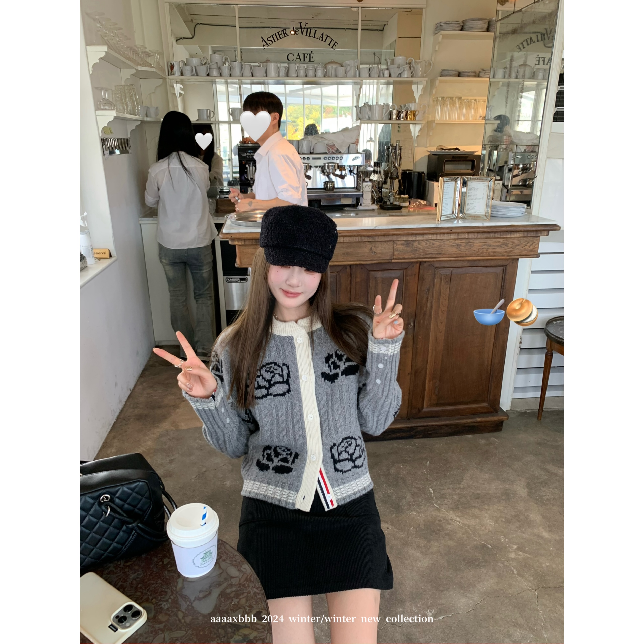 aaaaxbbb刺绣开衫针织衫撞色拼接