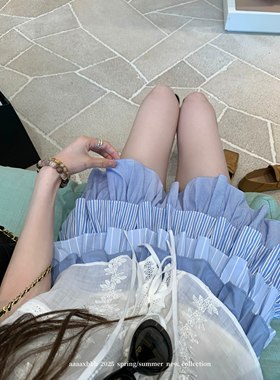 aaaaxbbb拼接蛋糕裙花边短裙