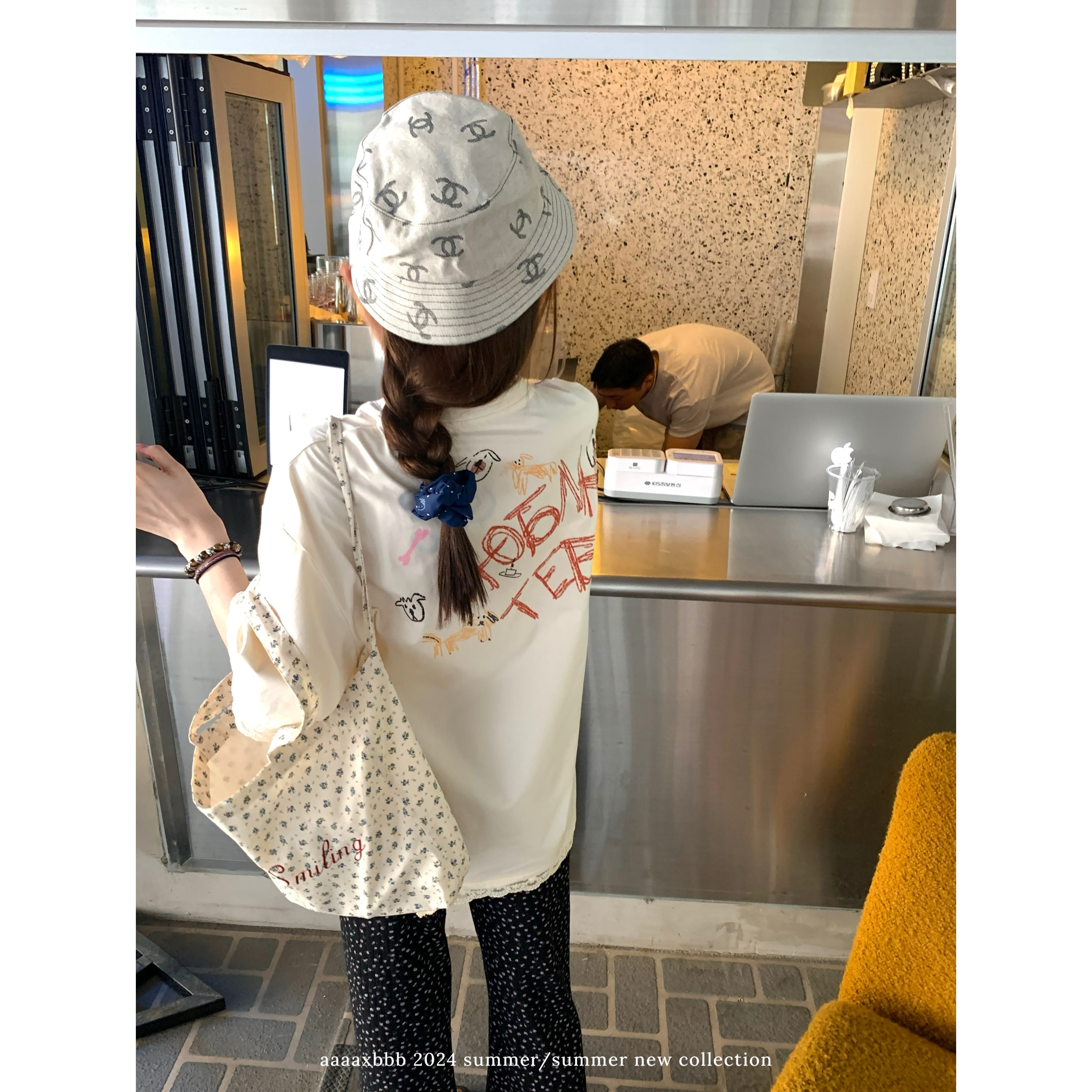 aaaaxbbb短袖t恤蕾丝纯棉手绘女