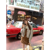 撞色刺绣针织开衫 aaaaxbbb 土星漂流 外搭灰色毛衣外套圆领上衣女