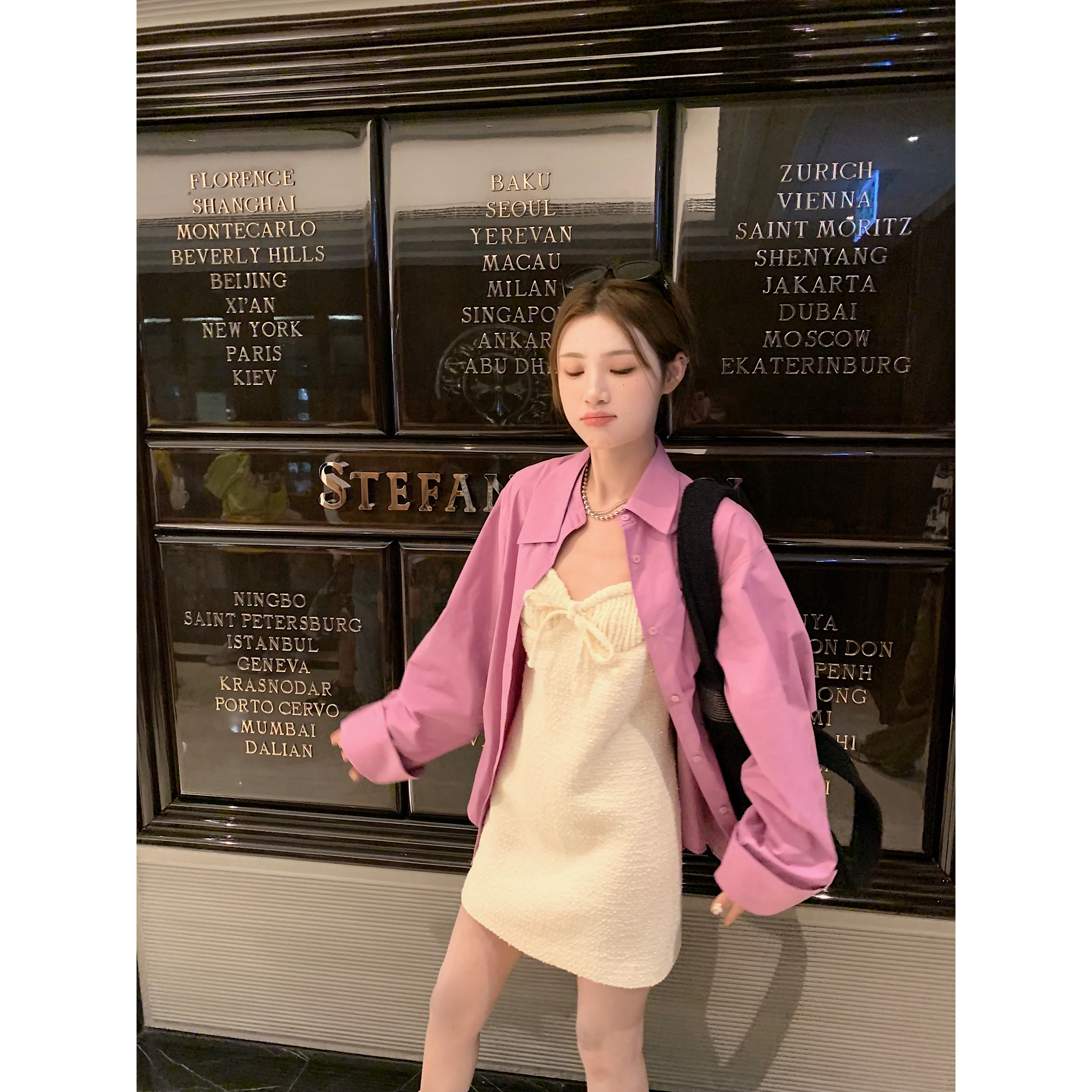 aaaaxbbb纯棉系带衬衫