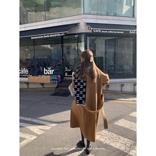 aaaaxbbb 布列塔尼亚的空气 全羊毛双面呢长款大衣女腰带翻领外套