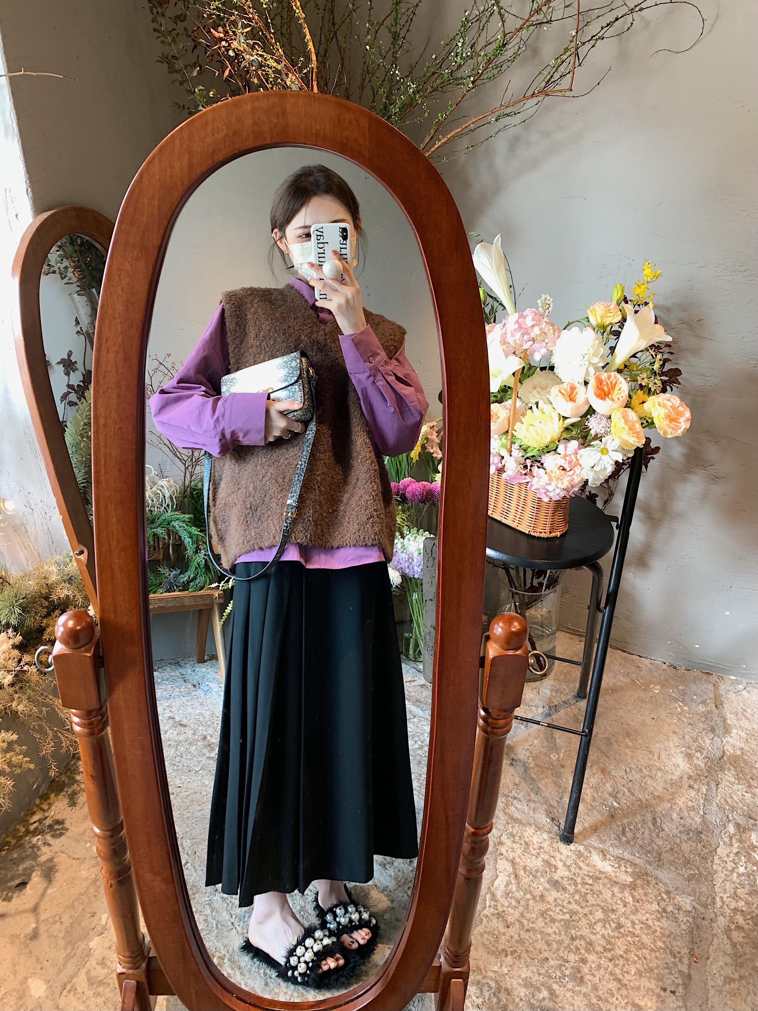 aaaaxbbb长款不对称百褶裙半裙女