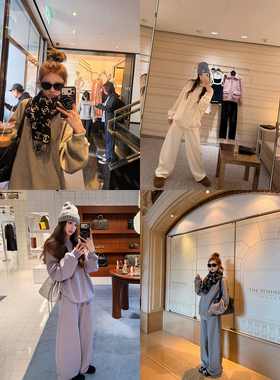 aaaaxbbb 慵懒公式 三色卫衣套装套头圆领上衣松紧弯刀裤休闲长裤