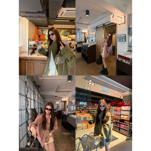 aaaaxbbb 松林木屋 两色定染纯棉衬衫上衣宽松水洗磨砂工装外套女