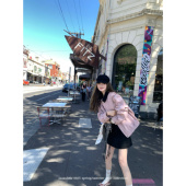 aaaaxbbb 巴恩风两色拼接领外套女宽松廓形口袋显瘦上衣 玫瑰茶渍