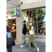 aaaaxbbb 两色全棉水洗半身裙开衩休闲高级感不露腿长裙 豆蔻苔原