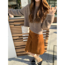 aaaaxbbb 英伦报社 两色百搭灯芯绒半身裙纽扣设计感开叉中裙秋冬