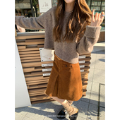 aaaaxbbb 英伦报社 两色百搭灯芯绒半身裙纽扣设计感开叉中裙秋冬