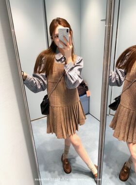 aaaaxbbb格纹背心裙连衣裙短裙女