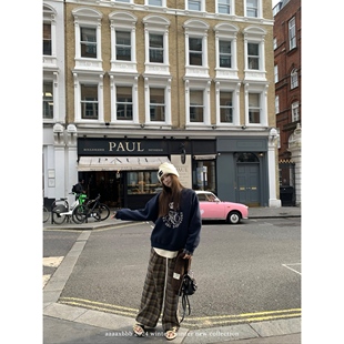 aaaaxbbb 诺丁山街角的晚秋 松弛格子休闲裤女松紧腰秋冬加绒长裤