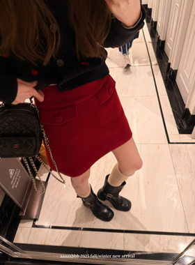 aaaaxbbb 波尔多诗篇 两色氛围感A字半身裙口袋松紧短裙秋冬新款