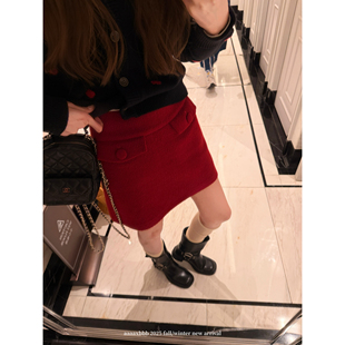 红短裙两色口袋松紧A字半身裙秋冬 黑 aaaaxbbb 波尔多诗篇