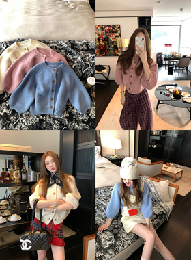 aaaaxbbb 朝日奈 100纯羊毛针织开衫三色圆领宽松内搭韩系上衣女