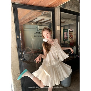 系带背心不规则短裙半身裙 纯棉压褶韩系套装 aaaaxbbb 诺丁山白桥