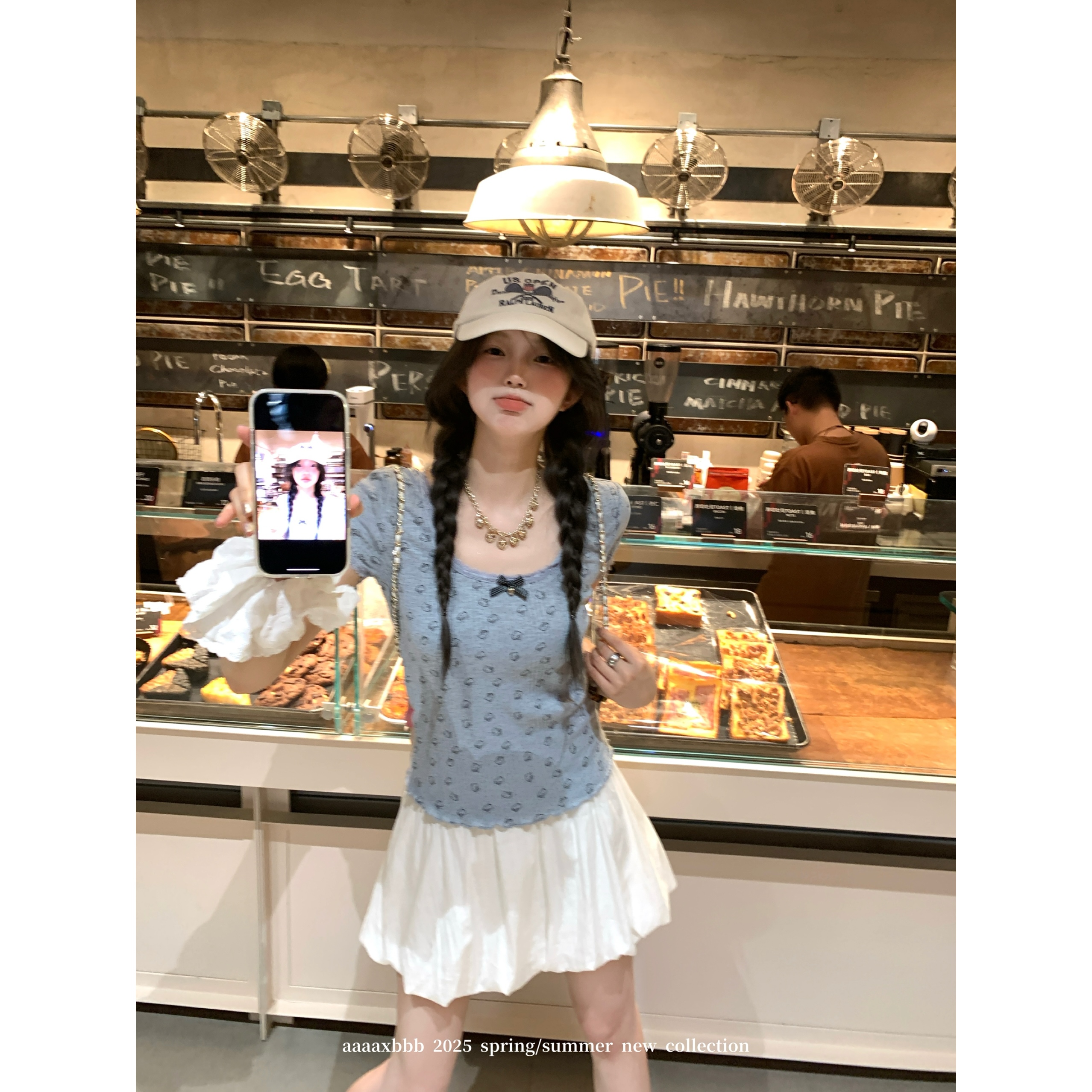 aaaaxbbb印花T恤大圆领短袖上衣