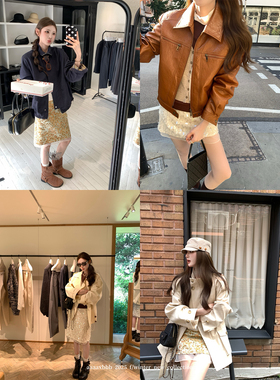 aaaaxbbb 波卡露 重工面料A字半身裙时髦小众亮片提花裙子女秋款